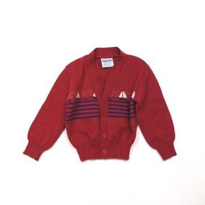 Vintage 90s JillyFlowers Cardigan Sweater Boys Children's Sz 18m Red V-neck Boat